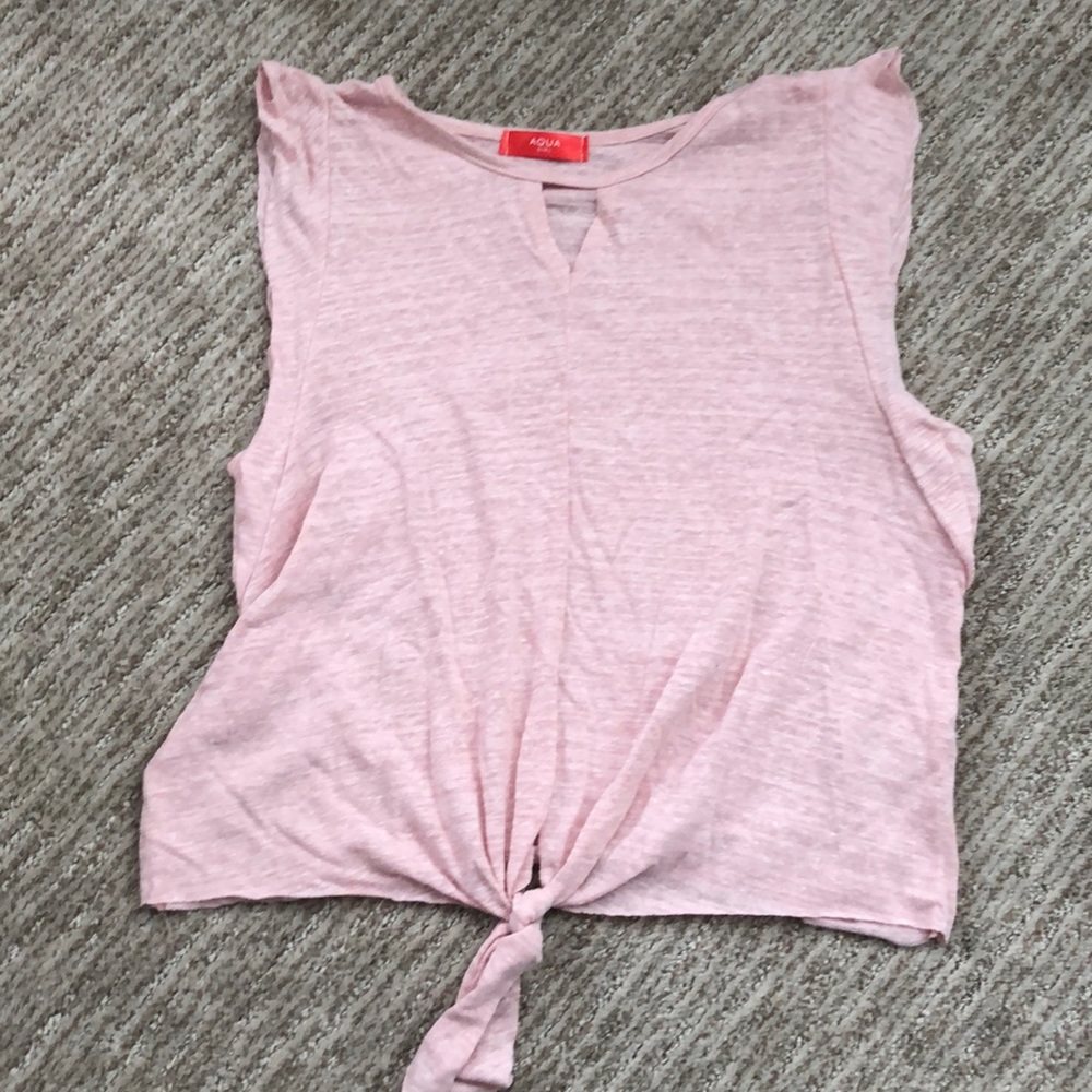 AQUA Girl cap-sleeved keyhole top